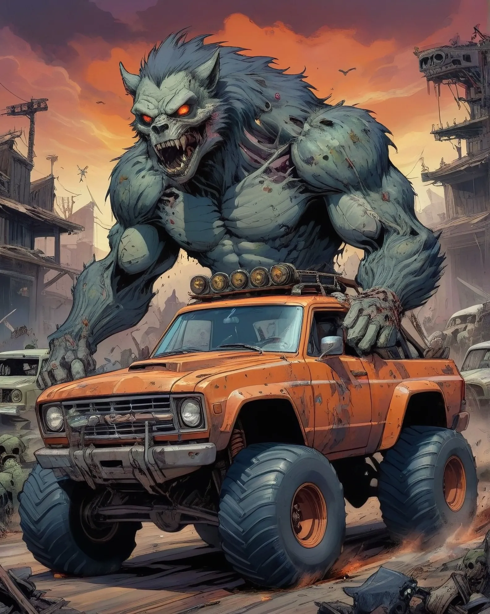 Werewolf Driving A terrifying werewolf driving a - Free AI Photo Generator - starryai
