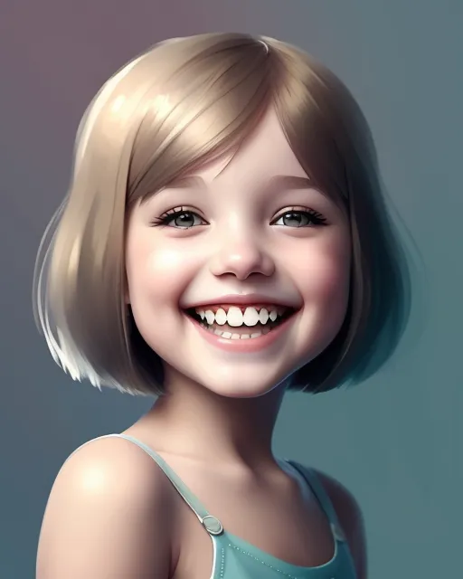 Bob cut girl laughing straight teeth 