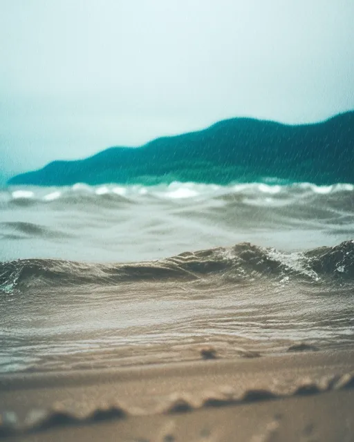 Rainy day at beach - AI Photo Generator - starryai