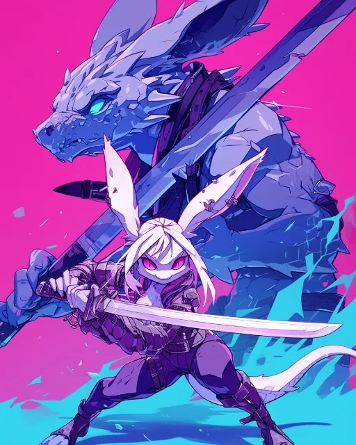 Humanoid Fighting Rabbit Humanoid rabbit vs humanoid fight - Free AI Photo Generator - starryai
