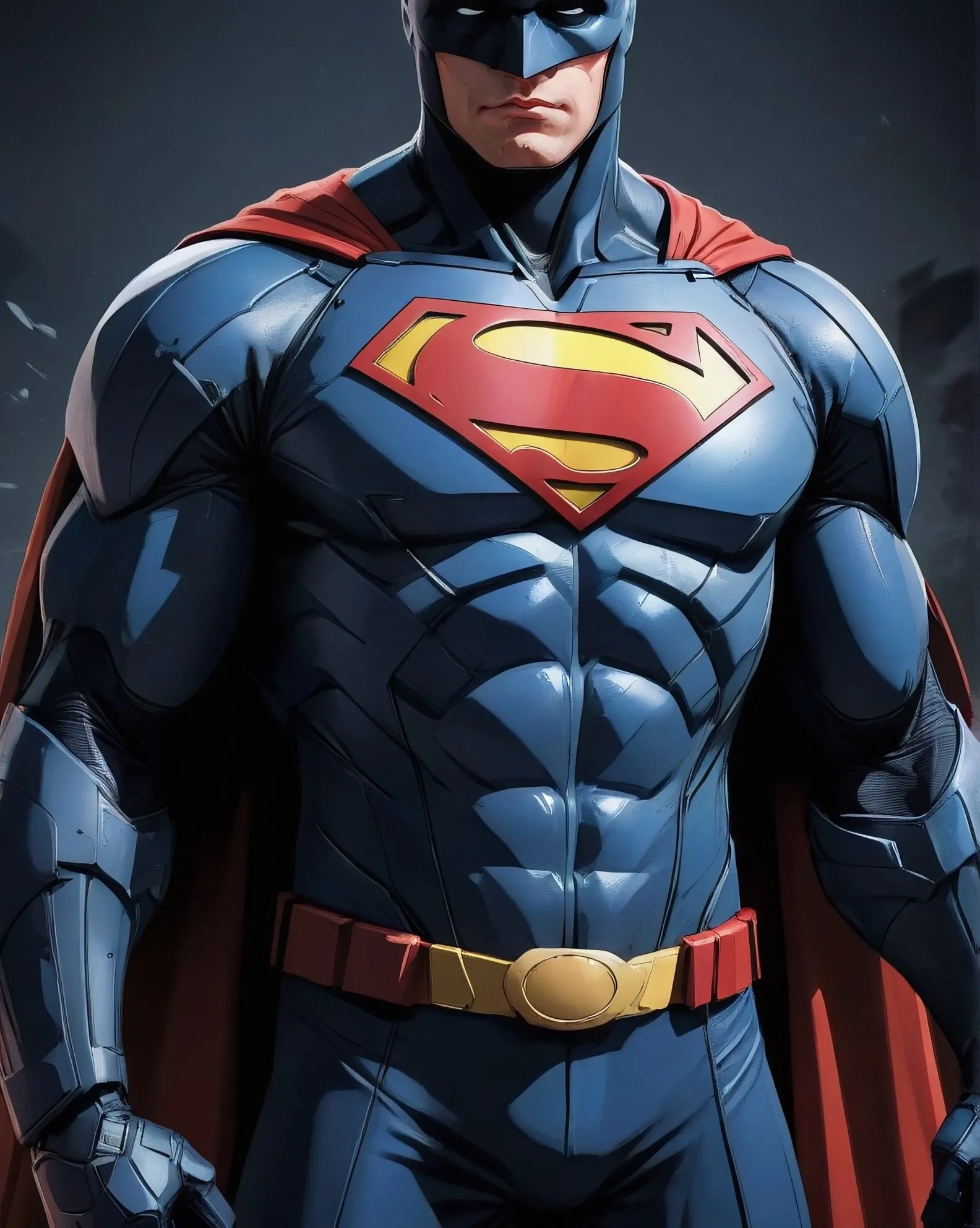 Batman costume with Superman logo on the chest 