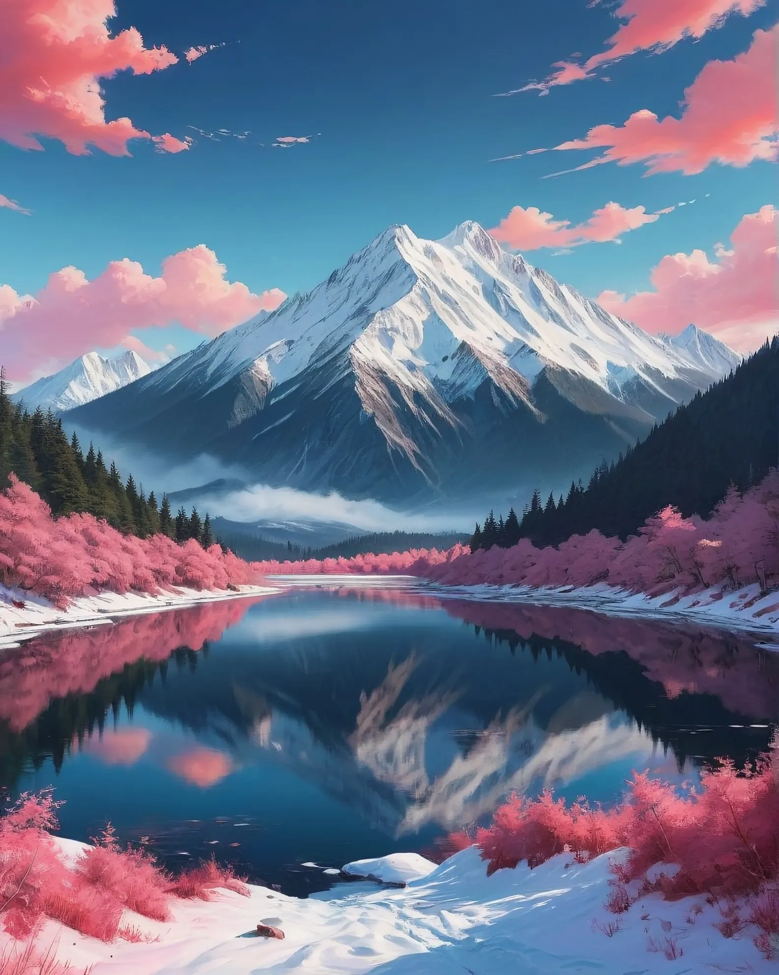 Bright pink snowy mountains - Free AI Photo Generator - starryai