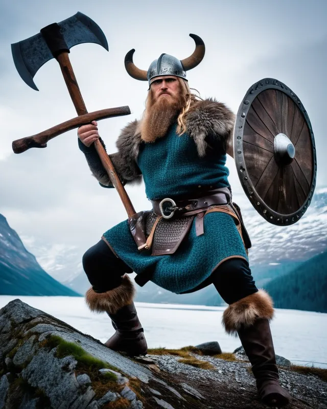 Strong Viking warrior with a Nordic axe 