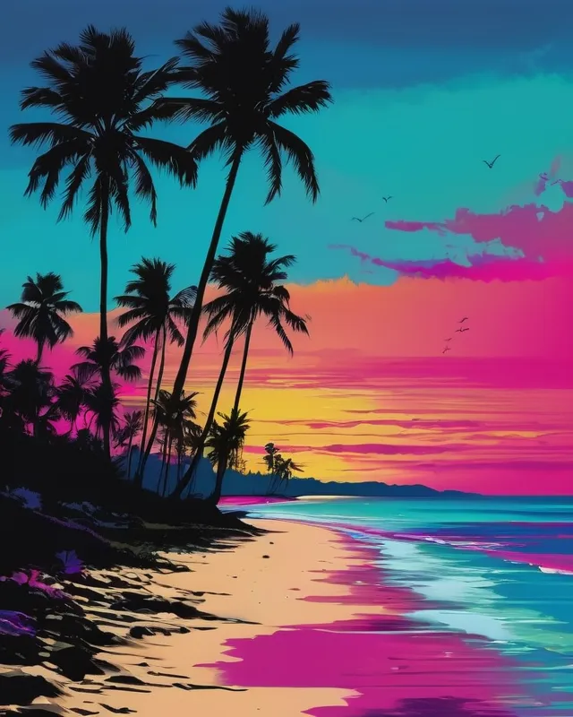 A tropical beach scene a vibrant - Free AI Photo Generator - starryai