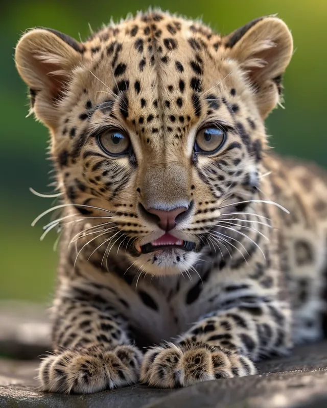 Baby Leopard, City Park, Miki Asai Macro Photography, Close-Up, Hyper Detailed, Trending On Artstation, Sharp Focus, Studio Photo, Intricate Details, Highly Detailed, By Greg Rutkowski