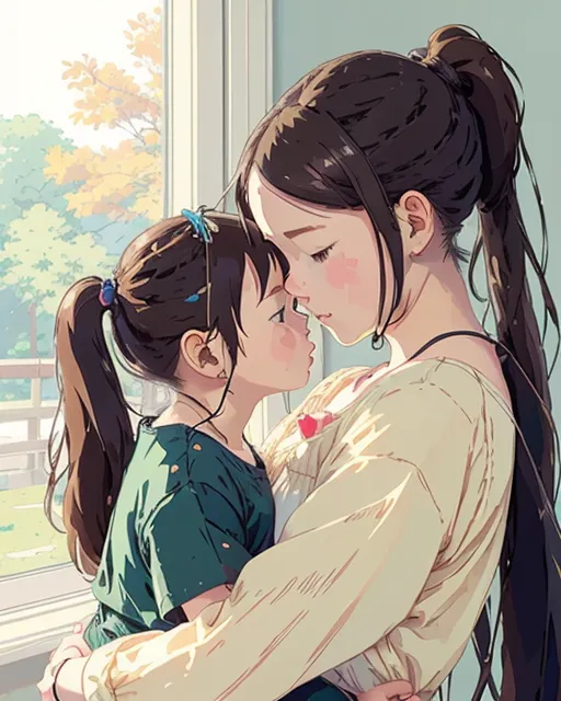 a young mother gently lovingly on - Free AI Photo Generator - starryai