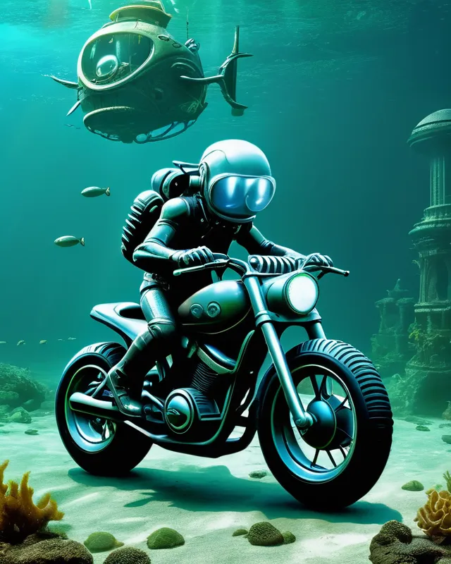 Mason alien motorcycle underwater city 