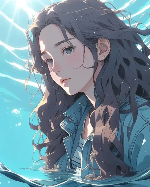 A girl long wavy hair dressed - Free AI Photo Generator - starryai