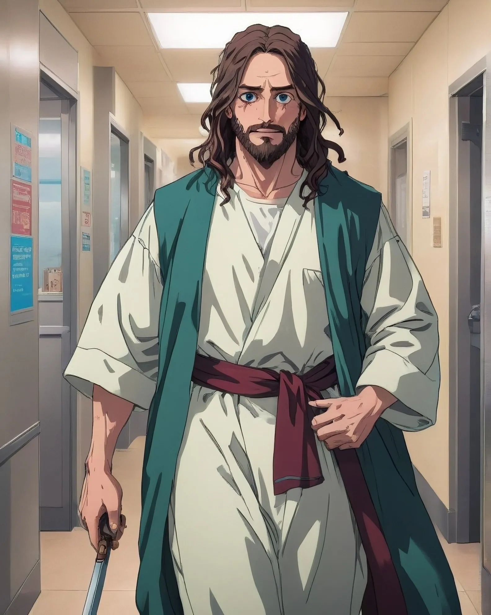 Jesus Christ the Demon Slayer getting up to go to work at a job he hates.