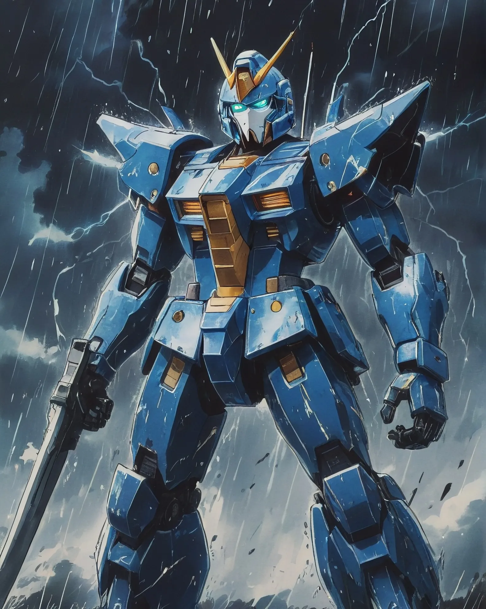 Lightning wires sword rain dark - Free AI Photo Generator - starryai