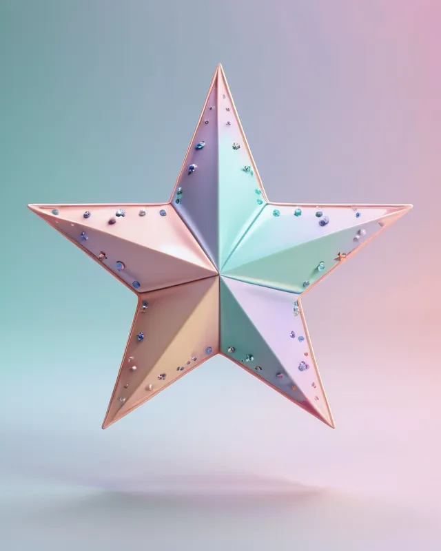 A 3D rendering of a star with pastel colors and a whimsical look.