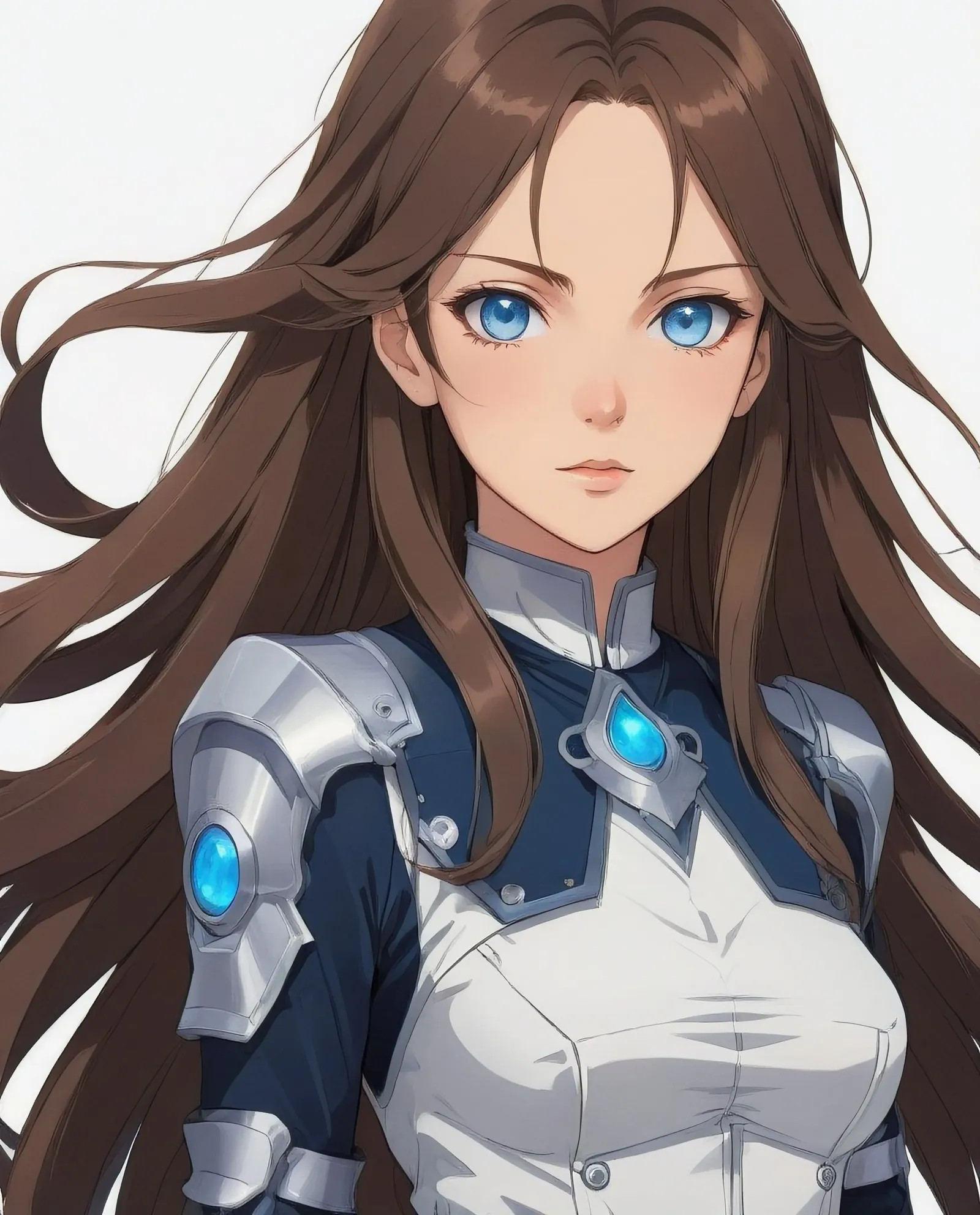 Female long brown hair blue eyes - AI Photo Generator - starryai