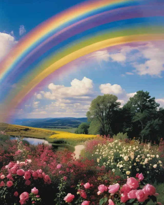 A Rainbow over a beautiful wild - Free AI Photo Generator - starryai