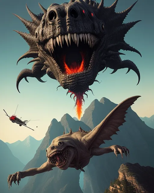Mountain monster bursting out a - Free AI Photo Generator - starryai