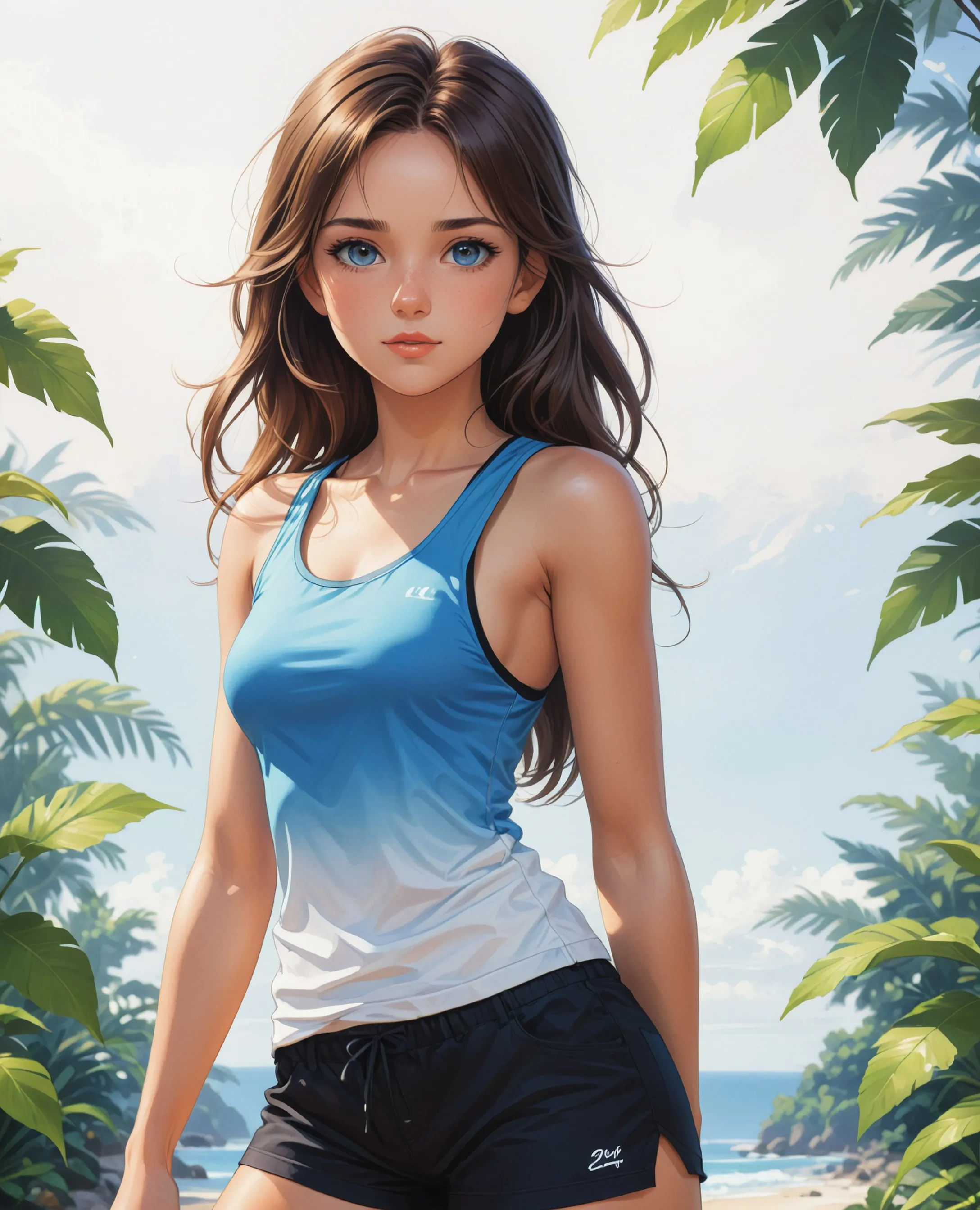 A white slightly tan girl hair free ai photo generator starryai