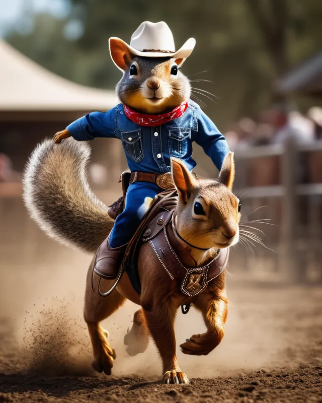 Cowboy squirrel , riding a bull , - Free AI Photo Generator - starryai
