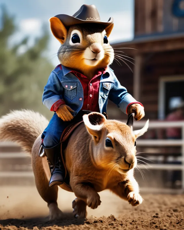 Cowboy squirrel , riding a bull , - Free AI Photo Generator - starryai