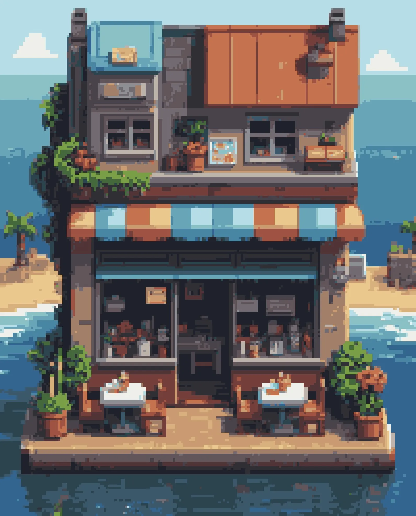 A small peaceful cafe by the sea