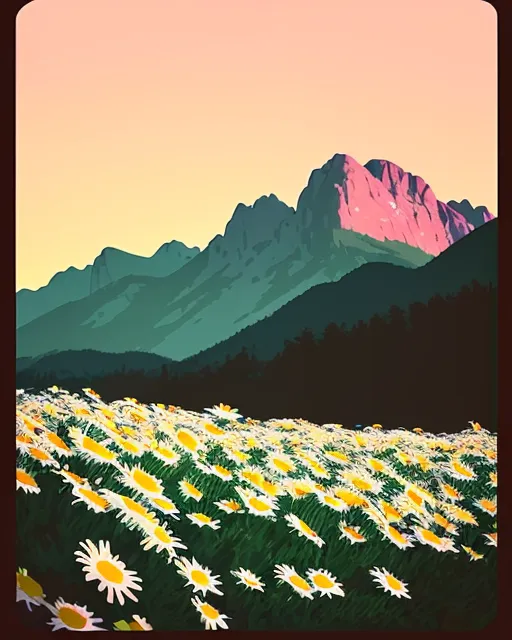 field full daisies, simple peaks - Free AI Photo Generator - starryai