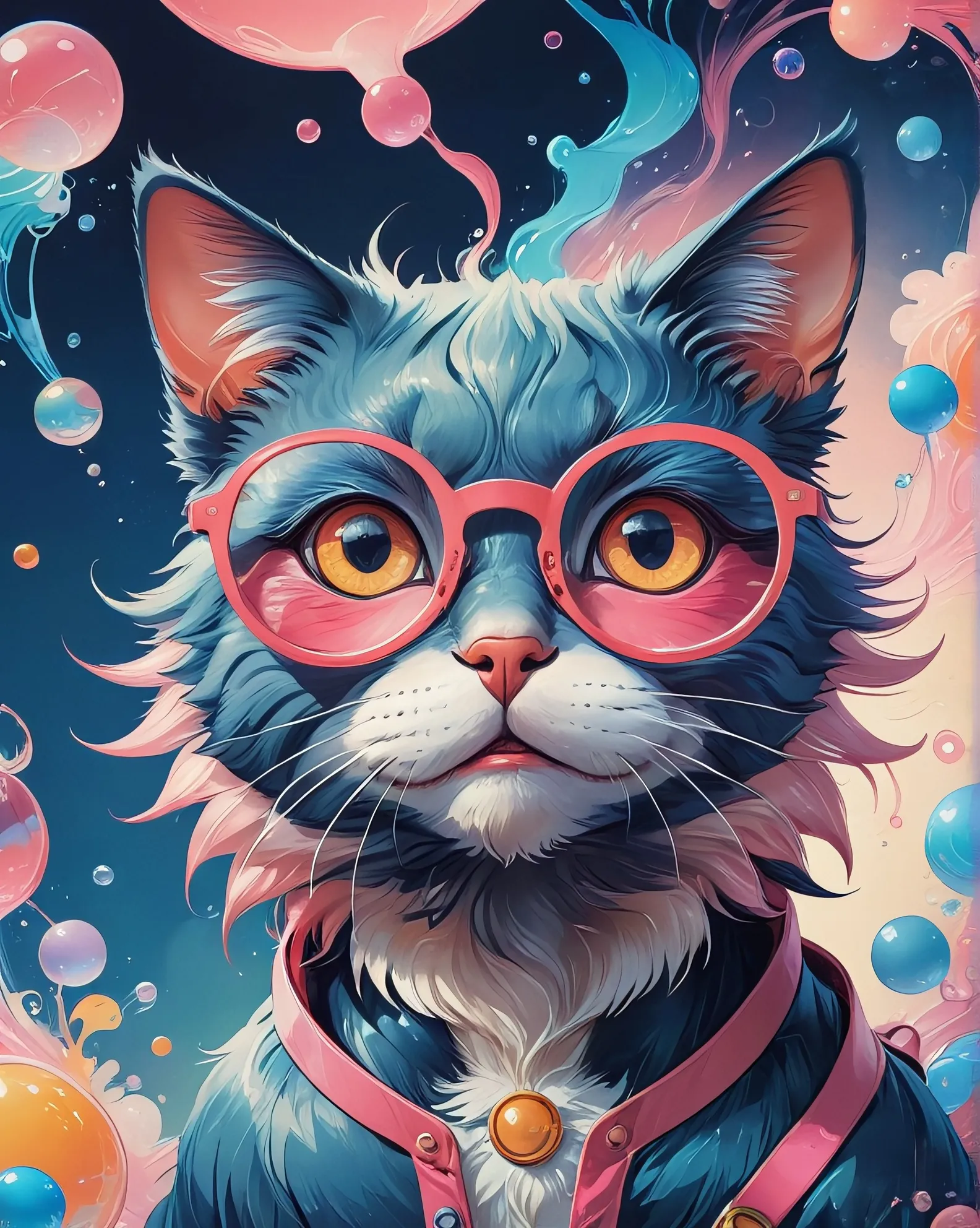 Cat pink glasses bubble coming - Free AI Photo Generator - starryai
