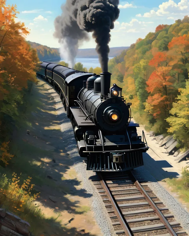 A long black train approaching on - Free AI Photo Generator - starryai