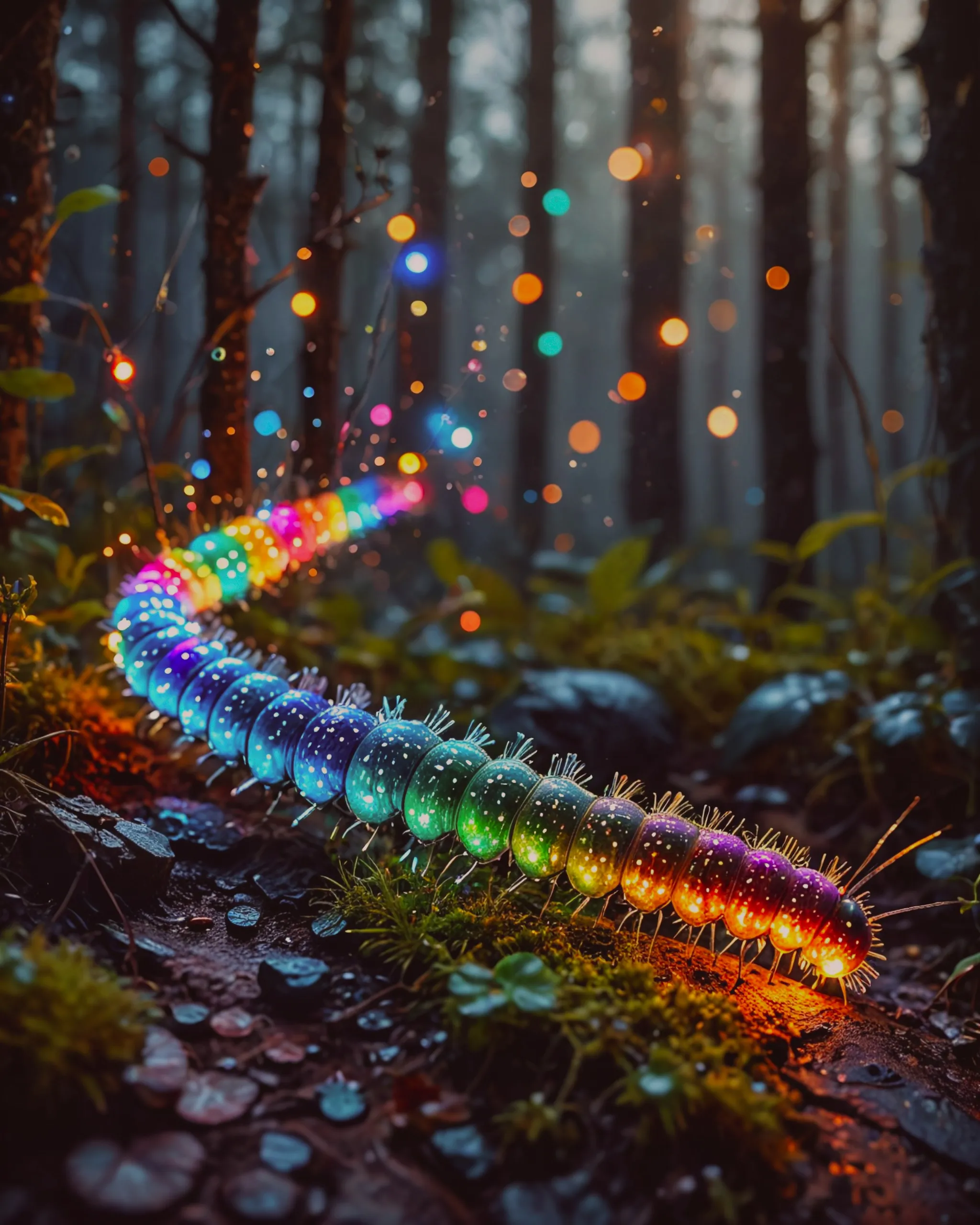 Rainbow glowing caterpillars 