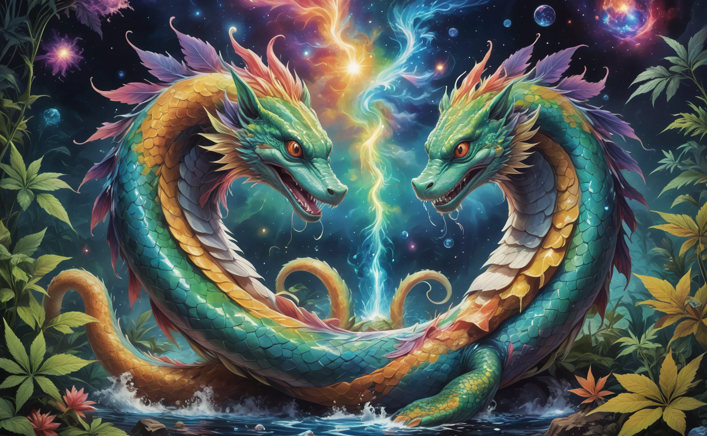 Rainbow alien serpent cannabis - Free AI Photo Generator - starryai