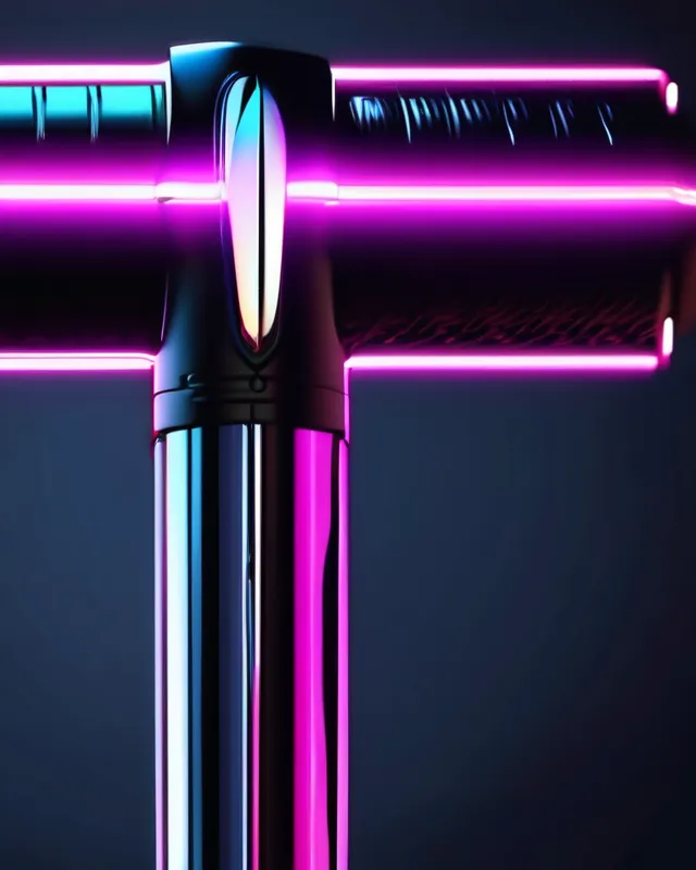 A Futuristic Neon Pen with dark background colour close shot 4k