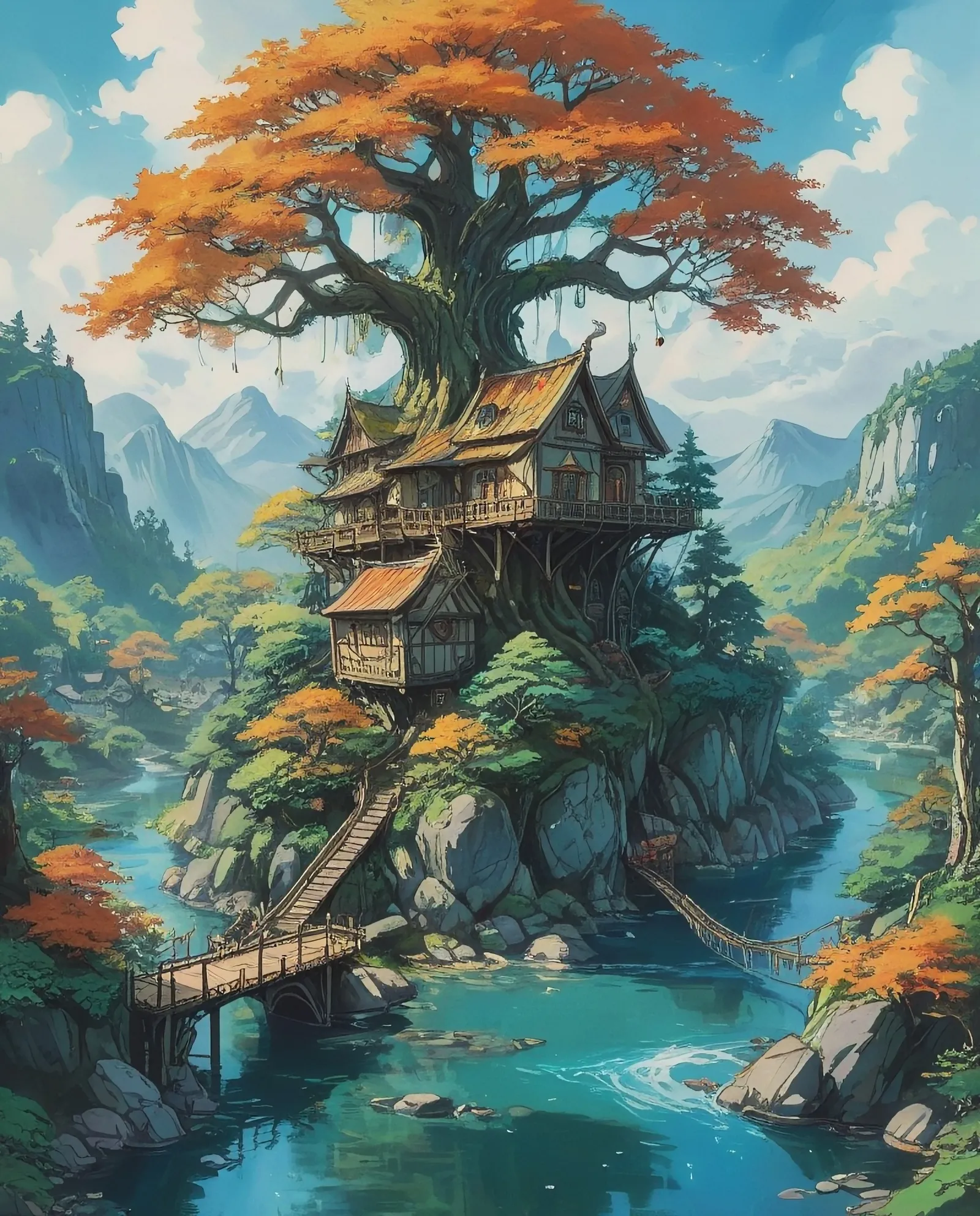big gorgeous elvish treetop city - Free AI Photo Generator - starryai