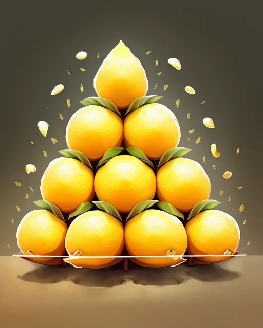 A large pyramid of ordinary misshaped dull lemons with a bright perfect juicy lemon at the very top in the center of a busy  dull supermarket 