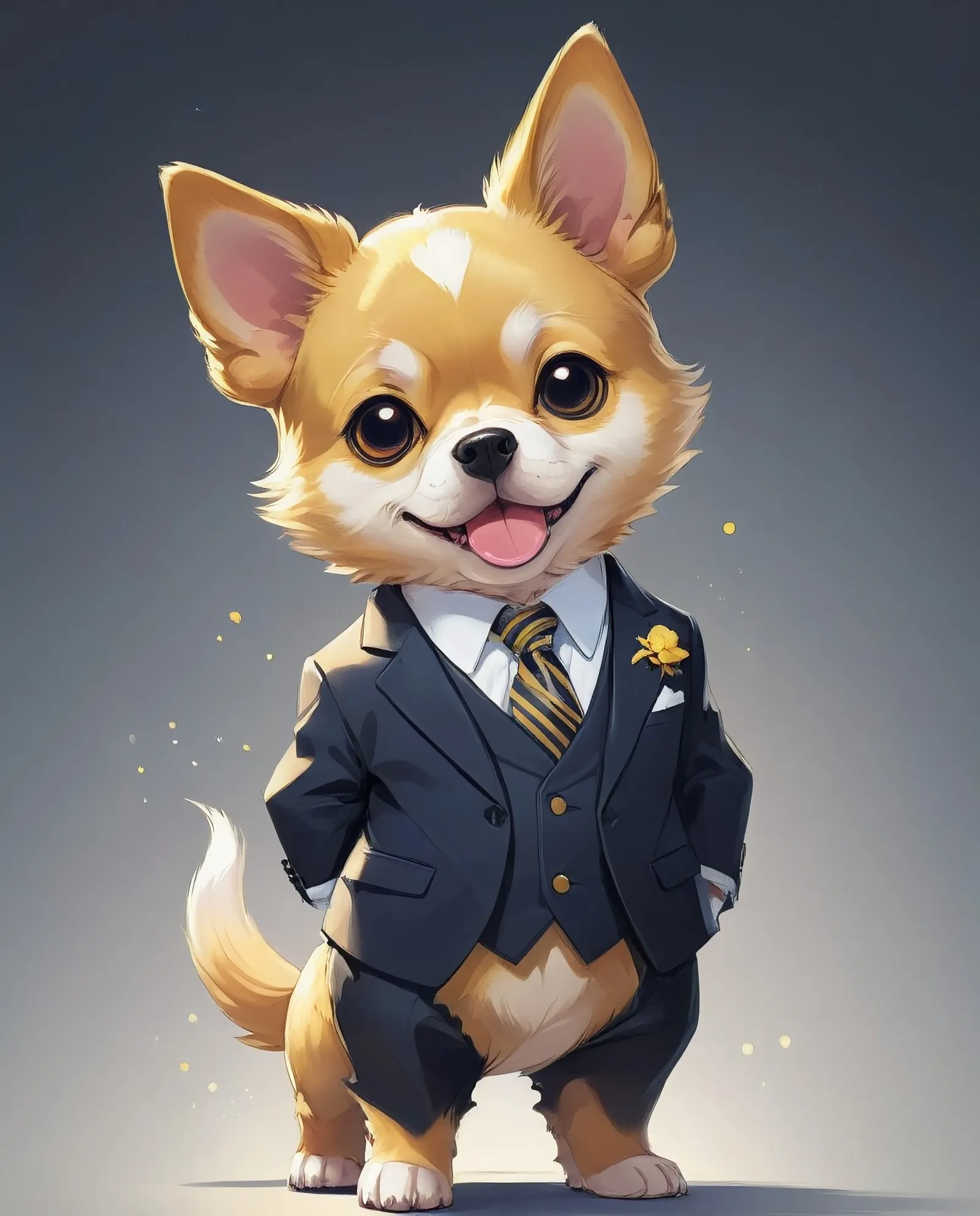 Cute dog in a suit, golden