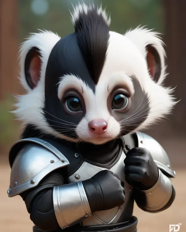 Cute Skunk MMA Fighter, pawtrait, beautiful pet portrait, hd photography, hyperrealism, beautiful d&d character portrait,  colorful fantasy,  detailed,  realistic face,  digital portrait,  intricate armor,  fiverr dnd character,  wlop,  stanley artgerm lau,  ilya kuvshinov,  artstation,  hd,  octane render,  hyperrealism