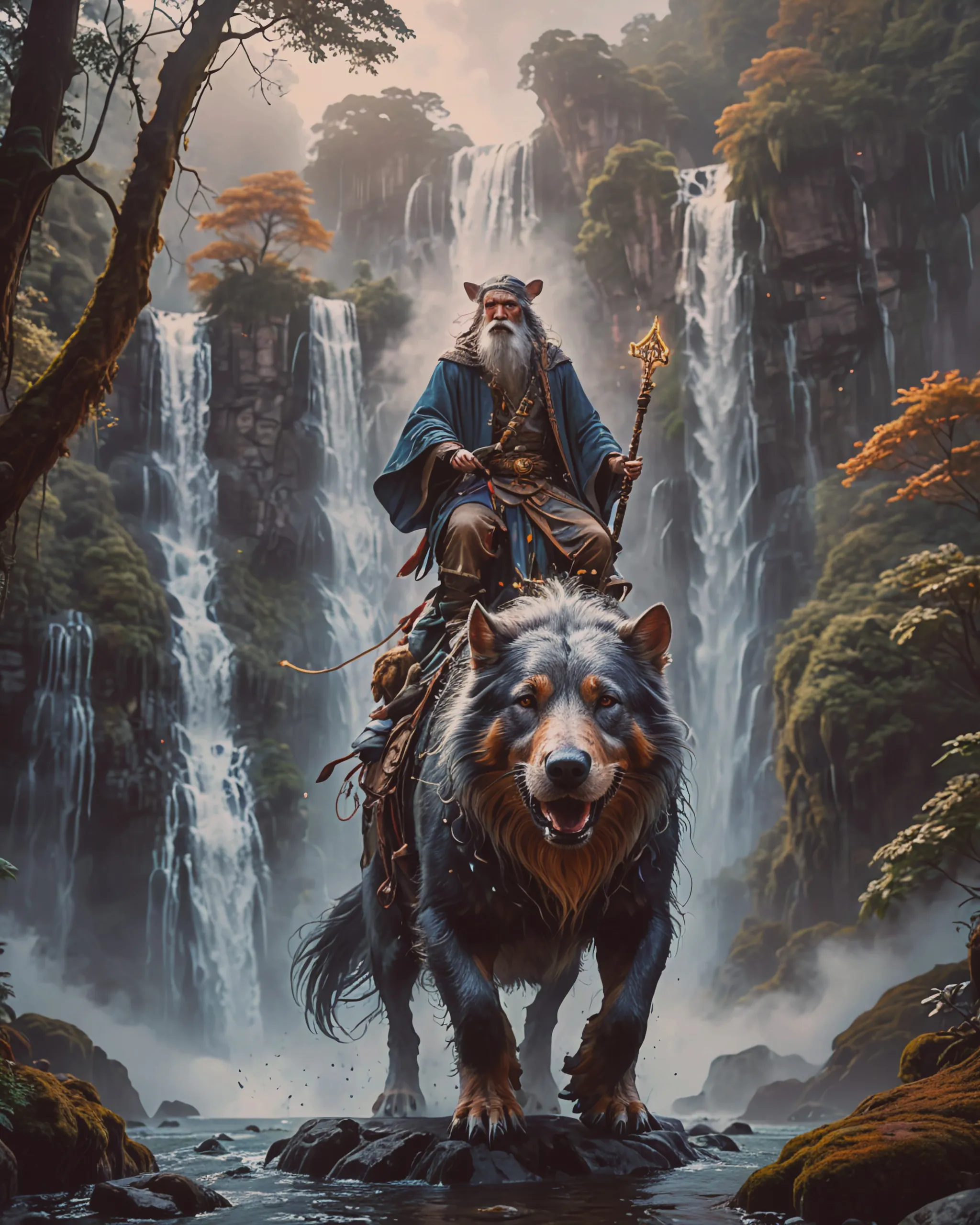 A humanoid rat riding on a dog - Free AI Photo Generator - starryai