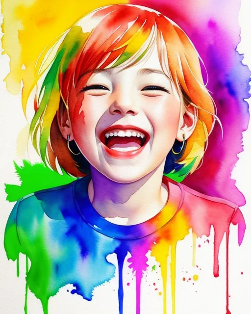 Joy and happiness, watercolor, hyperrealism, beautiful, colorful