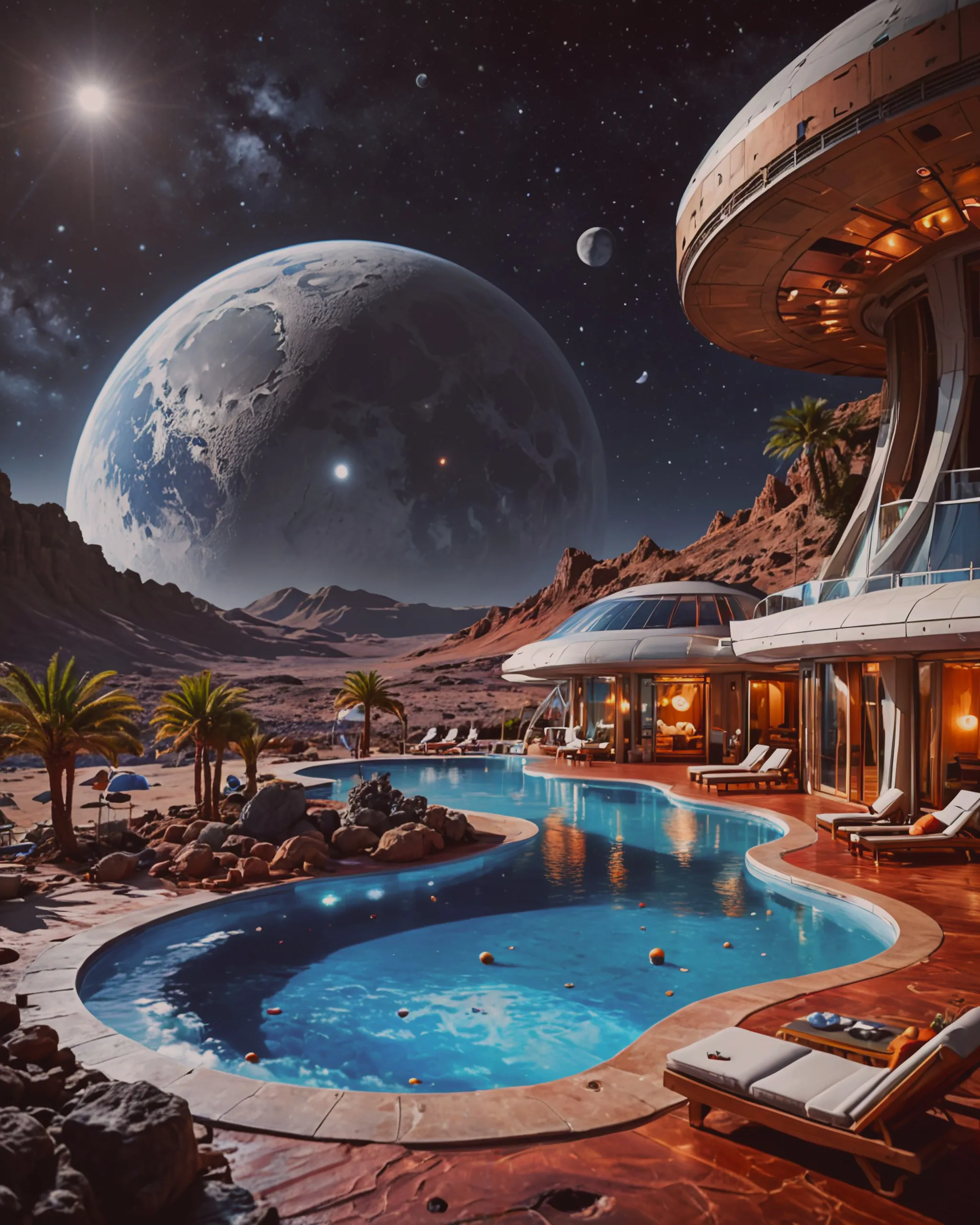Cosmic Resort Imagine a resort - Free AI Photo Generator - starryai