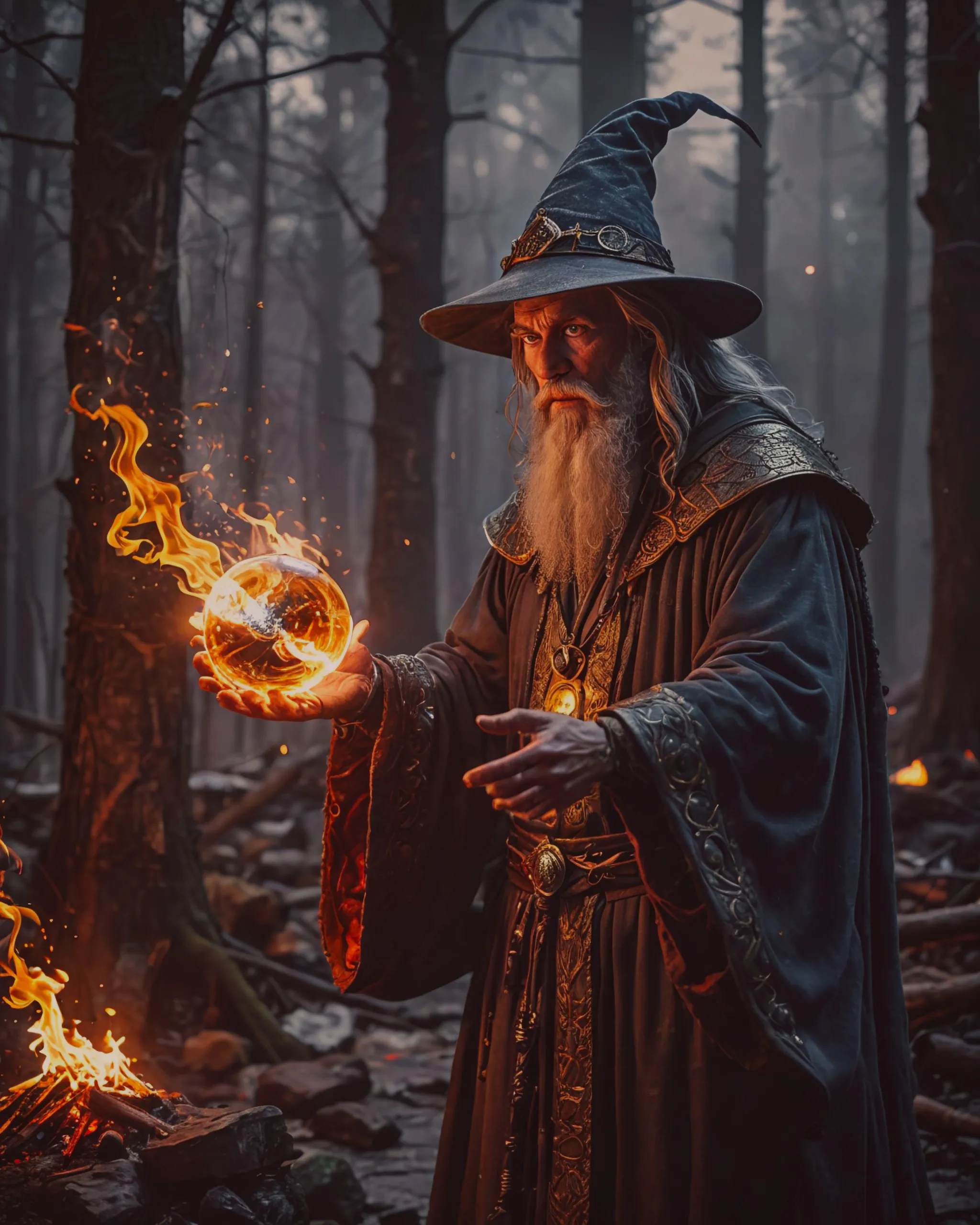 A wizard conjuring a fire bolt - Free AI Photo Generator - starryai
