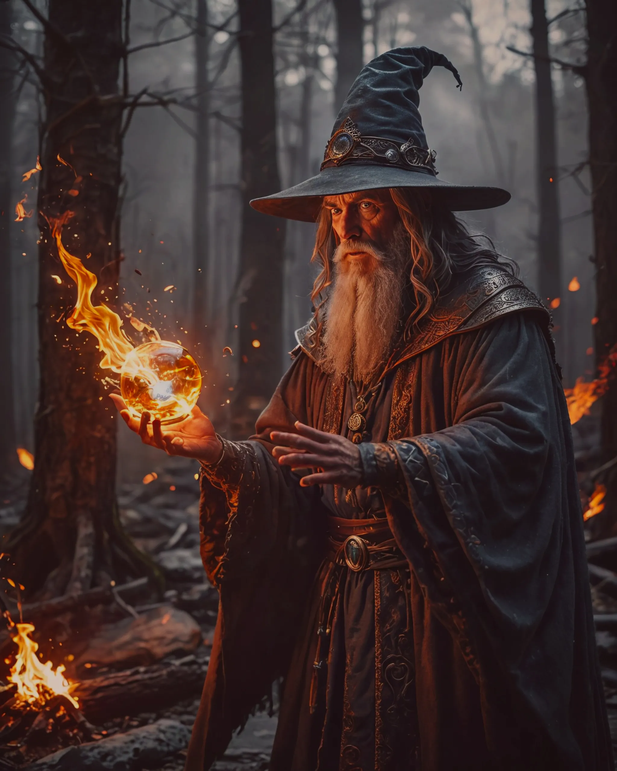 A wizard conjuring a fire bolt - Free AI Photo Generator - starryai