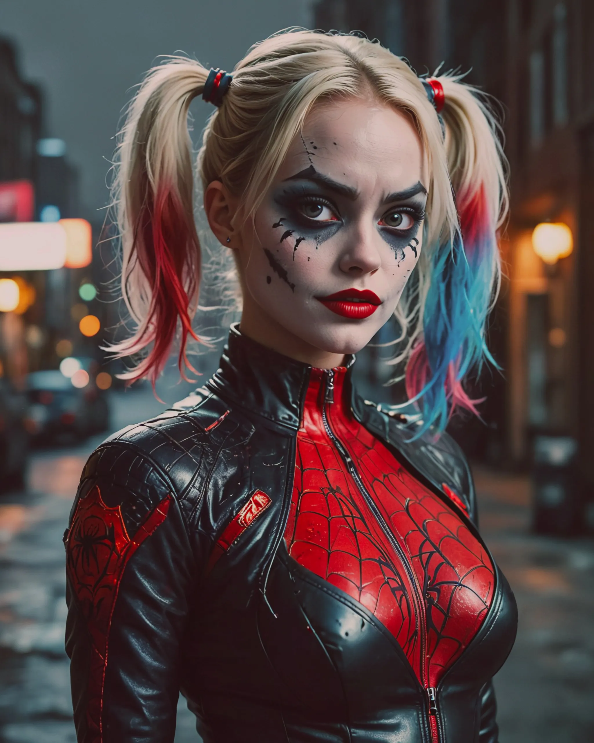 spiderwoman outfit on harleyquinn as - AI Photo Generator - starryai