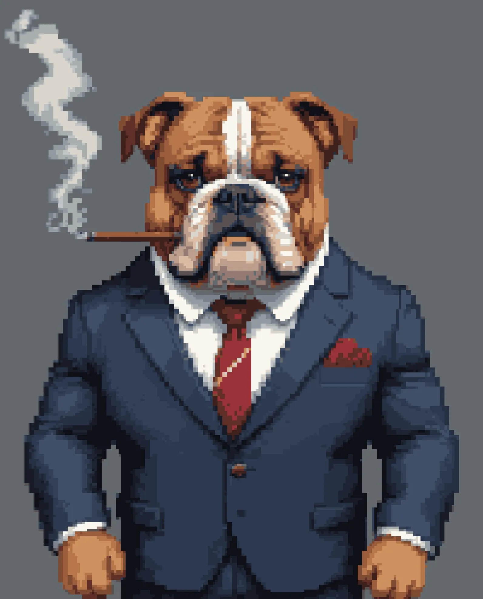 British bulldog in suit smoking a cigar