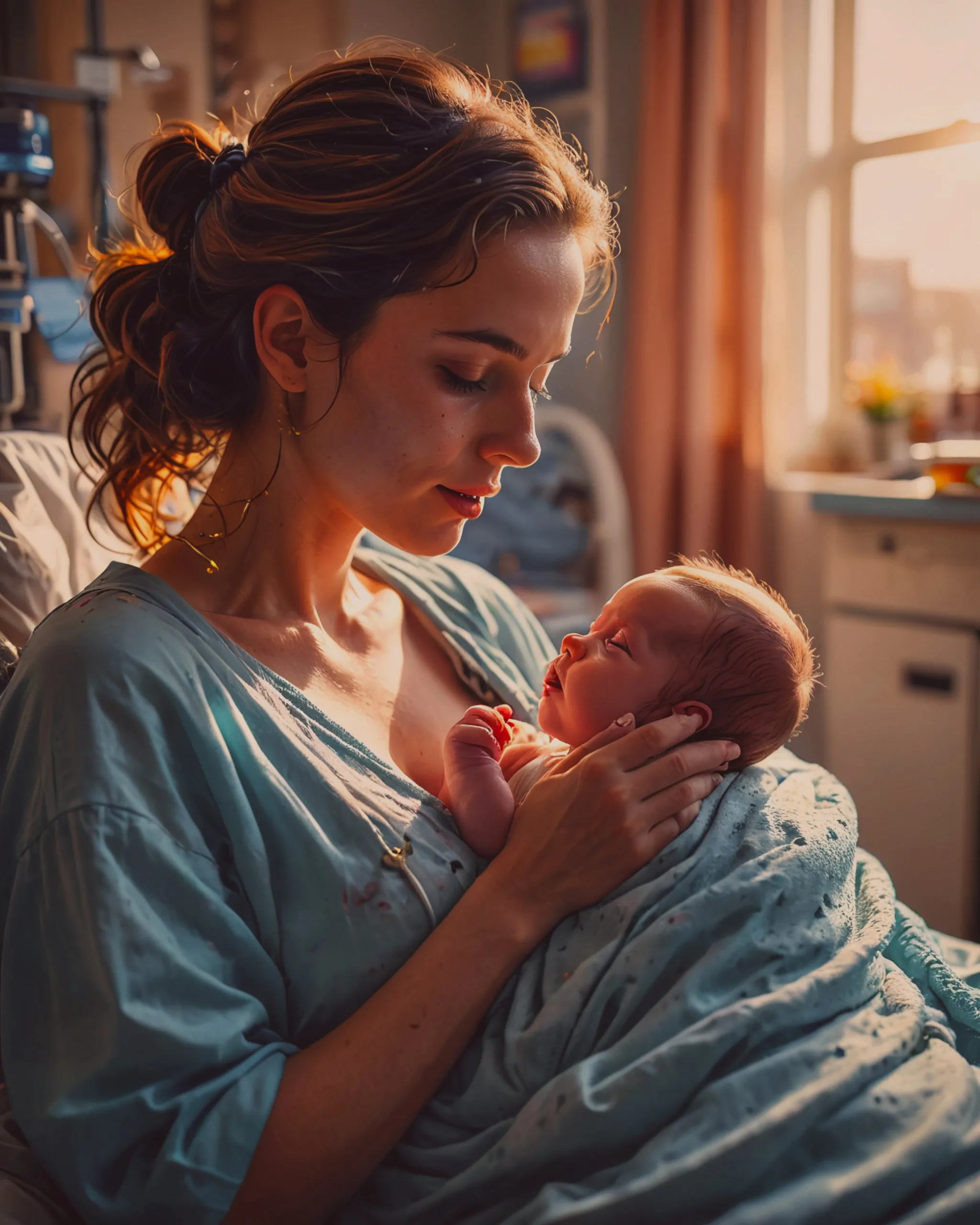 Tender moment, A young mother a - Free AI Photo Generator - starryai