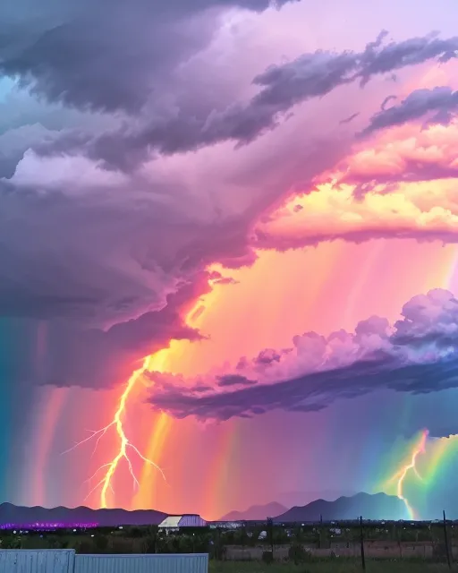 Rainbow colored thunderstorm, - Free AI Photo Generator - starryai