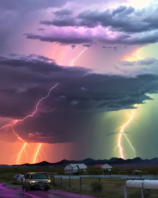 Rainbow colored thunderstorm, - Free AI Photo Generator - starryai
