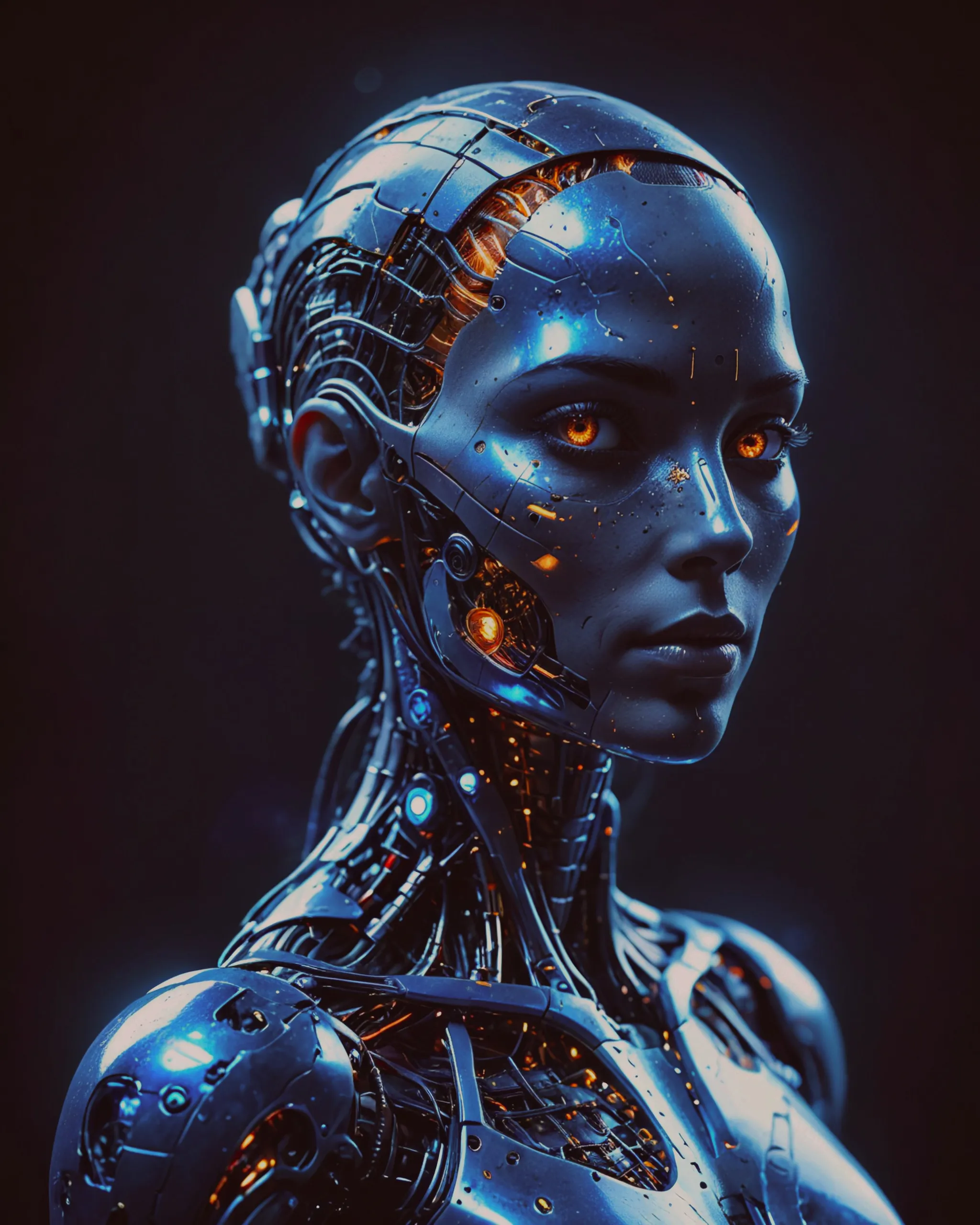 3d hyperrealistic Raw photo of mesh array aura , highly detailed, HD, dark background of a female cyborg. Masterpiece photo. Deep colorful and light enhancements