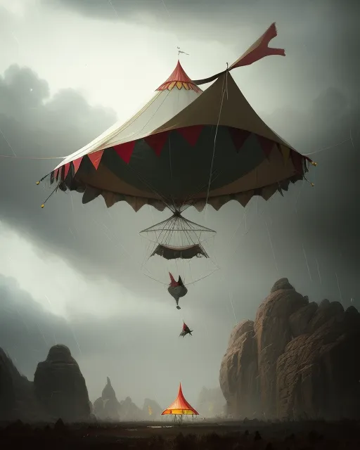 Circus tent flying a storm - Free AI Photo Generator - starryai