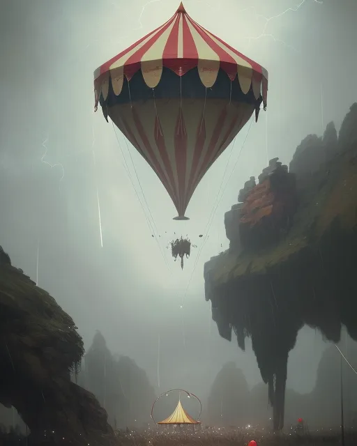 Circus tent flying a storm - Free AI Photo Generator - starryai