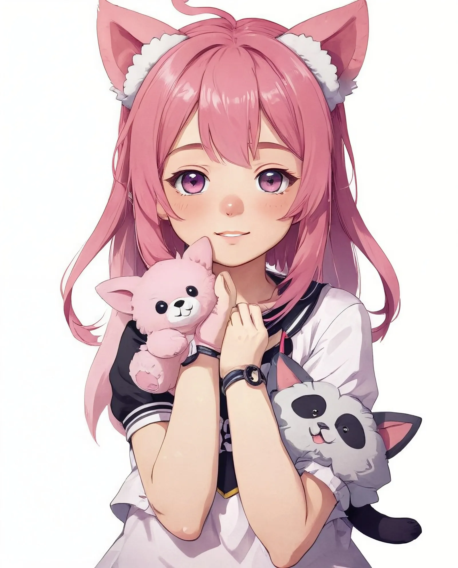 Cute girl pink hair holding a has - Free AI Photo Generator - starryai
