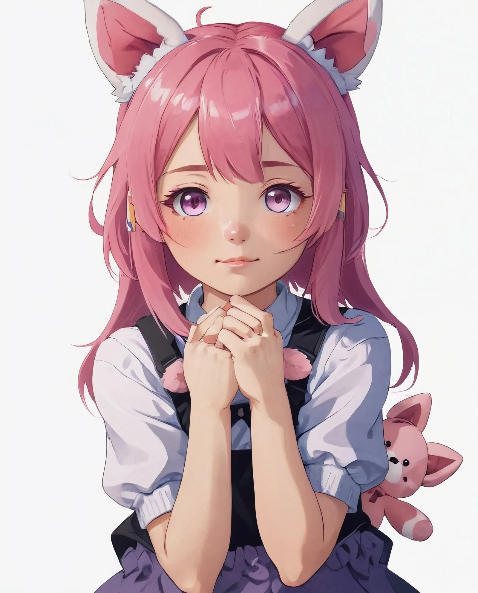 Cute girl pink hair holding a has - Free AI Photo Generator - starryai