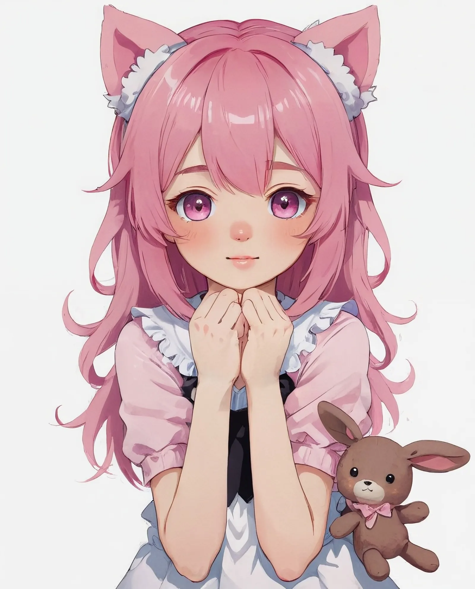 Cute girl pink hair holding a has - Free AI Photo Generator - starryai