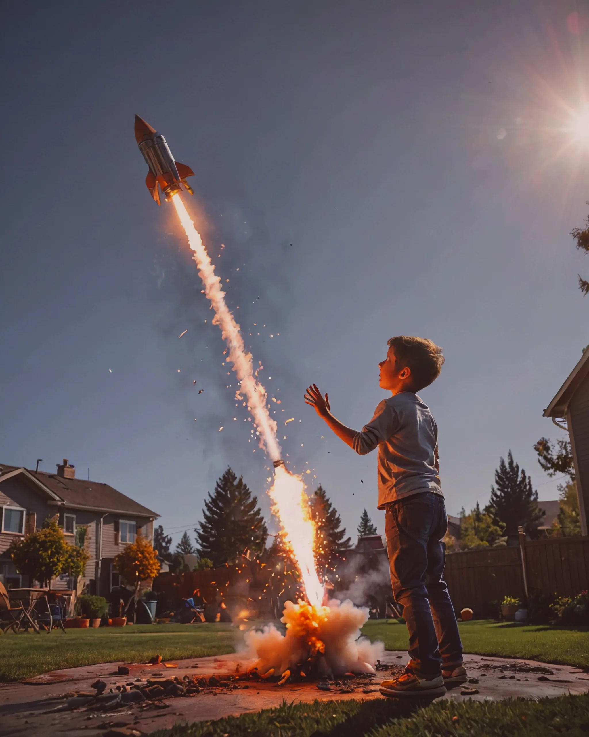 a kid scientist jumping as a off - Free AI Photo Generator - starryai