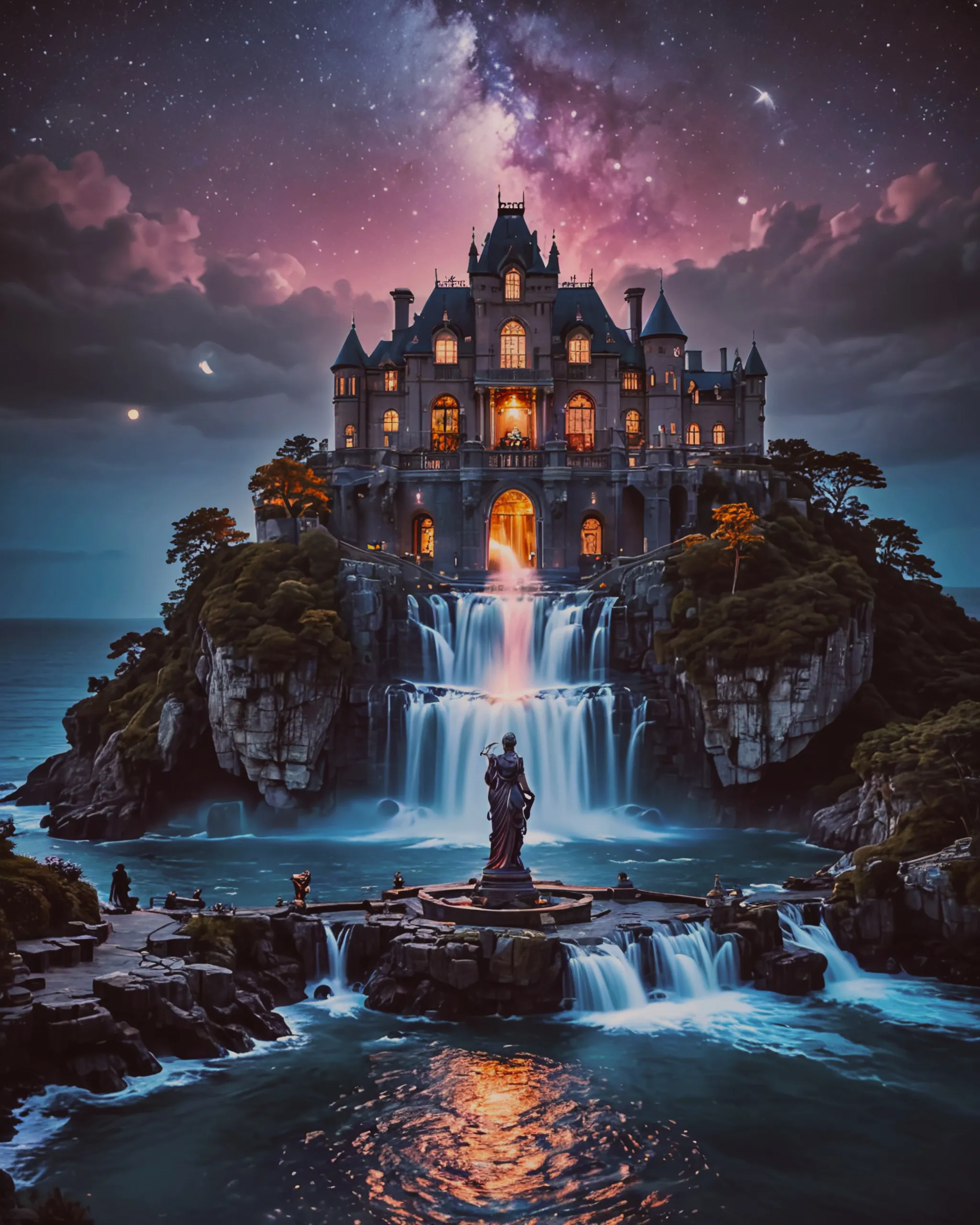A grand wood made castle hotel , - Free AI Photo Generator - starryai